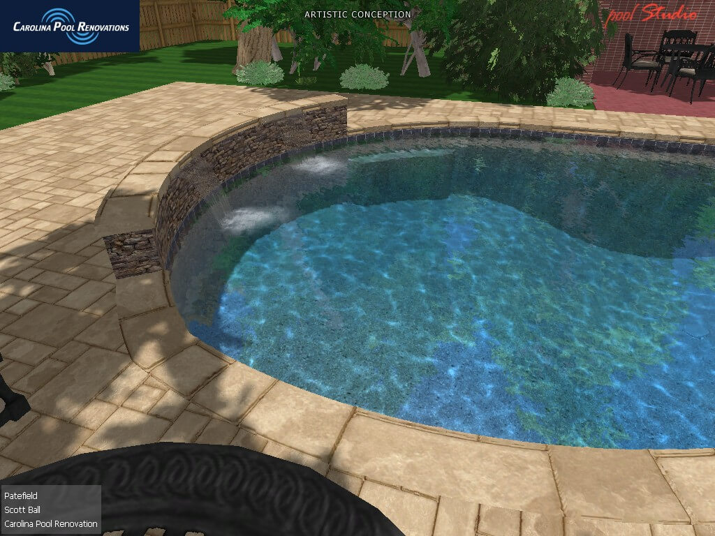 a round swimming pool with a patio
