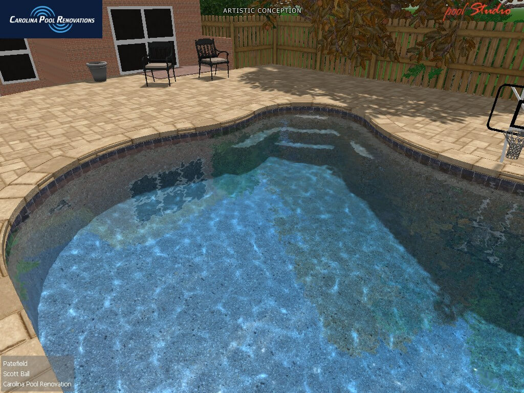 a swimming pool and two chairs near it